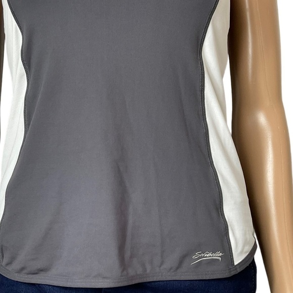 SOFIBELLA Gray & White Athletic Tank Top  size XS Built in Shelf bra - Picture 3 of 7